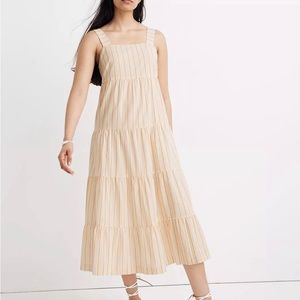 Madewell Striped Button-Back Tiered Midi Dress Size 4